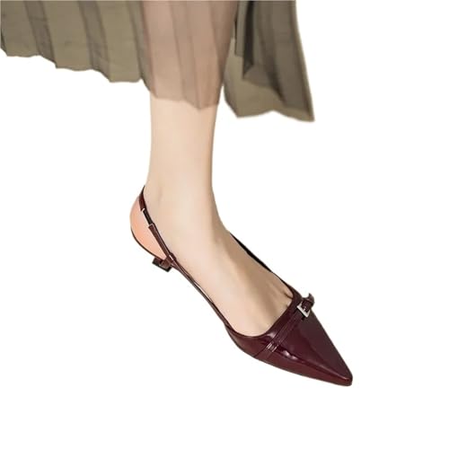 Weinrote Spitze Lackleder-Sandalen Mit Mittlerem Absatz For Damen Mit Schmalem Absatz Und Leeren Schuhen Für Hochzeiten, Partys(Red,40) von LVCHAO