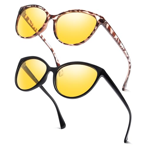 LVIOE 2 Stück Nachtfahrbrille Polarisiert Leichter Rahmen, Reduziert Scheinwerferblendung für Nachtsicht von LVIOE