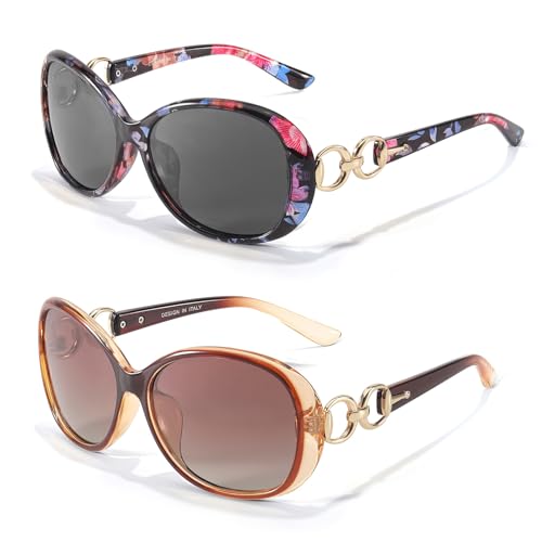 LVIOE 2P Sonnenbrille Damen Übergröße Stilvoller UV-Schutz mit polarisierten Gläsern für Außenaktivitäten von LVIOE