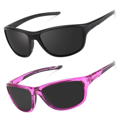 LVIOE 2P Sonnenbrille Damen Sportbrille Polarisiert mit Wrap-Around-Design und UV400 Schutz von LVIOE