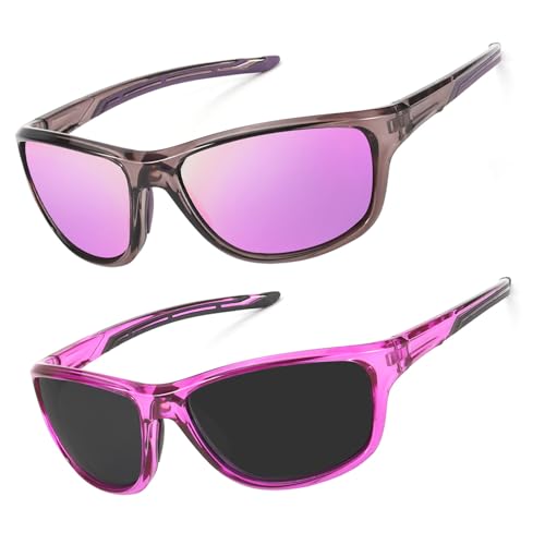 LVIOE 2P Sonnenbrille Damen Sportbrille Polarisiert mit Wrap-Around-Design und UV400 Schutz von LVIOE