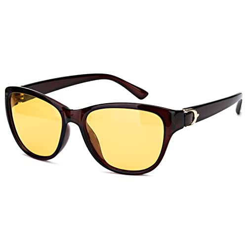 LVIOE Nachtsichtbrille Damen mit polarisierten gelben Gläsern Anti Glare Nachtsichtbrille für Regen/Nebel/Bewölkt UV-Schutz von LVIOE