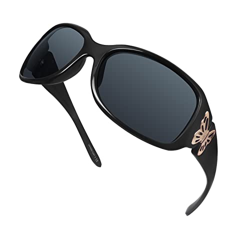 LVIOE Sonnenbrille Damen Groß Polarisiert Schwarz, 80er Klassisch Vintage Sonnenbrille für Frauen mit UV-Schutz von LVIOE