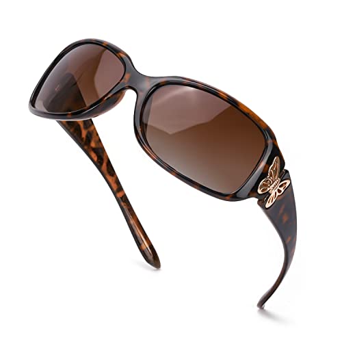 LVIOE Sonnenbrille Damen Groß Polarisiert Schwarz, 80er Klassisch Vintage Sonnenbrille für Frauen mit UV-Schutz (Schildkröte/Braun Linse) von LVIOE