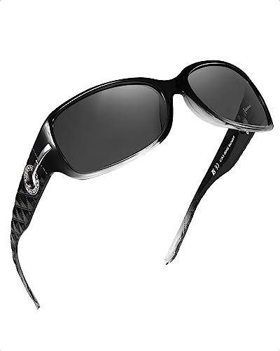 LVIOE Sonnenbrille Damen Polarisiert Vintage Groß Wraparound-Design Blendschutz mit UV400 Schutz von LVIOE