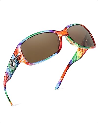 LVIOE Sonnenbrille Damen Polarisiert Vintage Groß Wraparound-Design Blendschutz mit UV400 Schutz von LVIOE