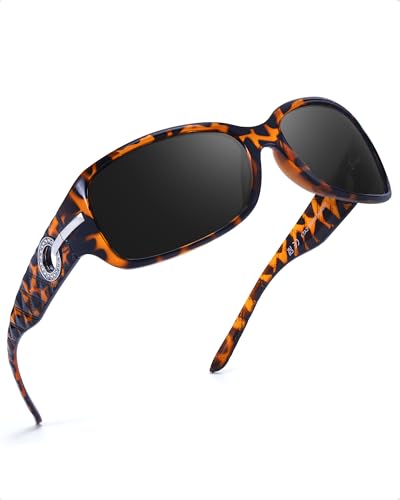 LVIOE Sonnenbrille Damen Polarisiert Vintage Groß Wraparound-Design Blendschutz mit UV400 Schutz von LVIOE
