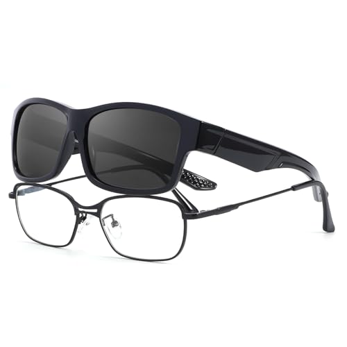 LVIOE Überzieh Sonnenbrille für Herren Polarisierte Linse Quadratischer Rahmen Überbrille UV400 Schutz von LVIOE