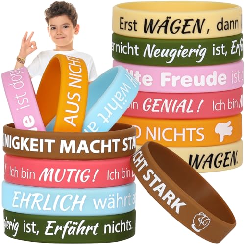 LVNRIDS 14 Stück Motivationsarmbänder auf Deutsch 7 inch Inspirierende Silikon Armband für Kinder, Mutmacher Geschenke Motivierende Silikonarmband Party Mitgebsel Klassenzimmer Belohnung von LVNRIDS
