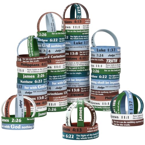 LVNRIDS 77 Stück Inspirierende Bibelvers Silikon Armbänder Religiöse Silikonarmbänder Gummi Elastic Armband für Männer Frauen Teens Christliche Geschenke für Kirche Schule Ostern(Dunkle Farbe) von LVNRIDS