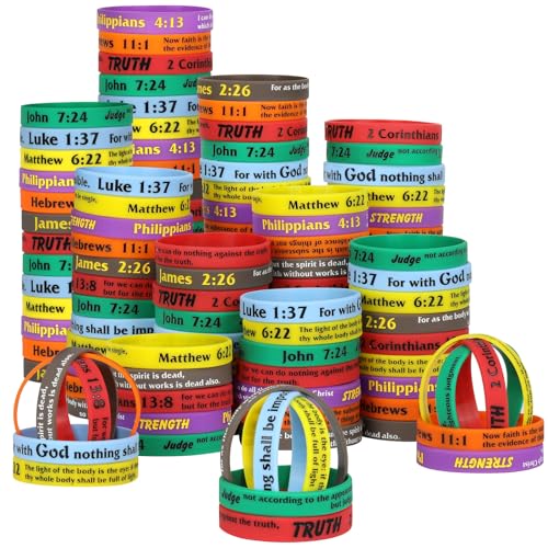 LVNRIDS 77 Stück Inspirierende Bibelvers Silikon Armbänder Religiöse Silikonarmbänder Gummi Elastic Armband für Männer Frauen Teens Christliche Geschenke für Kirche Schule Ostern(Helle Farbe) von LVNRIDS