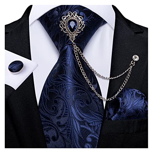 LVSELINGI Blaue Paisley-Krawatten for Männer Business-Hochzeit Herren-Krawatte Einstecktuch Manschettenknöpfe Blaue Kristallbrosche Kette Geschenk for Männer Cheerfully(7386-XZ0011) von LVSELINGI