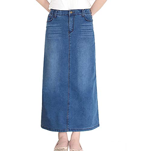 LVSF Damen Maxi-Bleistift-Jeansrock, hohe Taille, A-Linie, langer Jeansrock Gr. 44, blau von LVSF