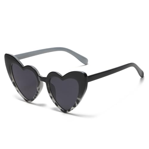 Herzförmige Sonnenbrille für Damen, Katzenaugen-Sonnenbrille, Luxus, Retro, Liebe, Schwarz/Rot, Brille für Herren, Übergröße, Schwarzer Leopard, Einheitsgröße von LVTFCO