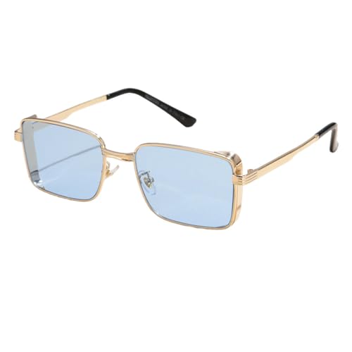 Klassische quadratische Steampunk-Sonnenbrille für Radsportler, Luxus, Retro, rechteckig, Punk, Metallrahmen, Sonnenbrille, UV400, Blau von LVTFCO