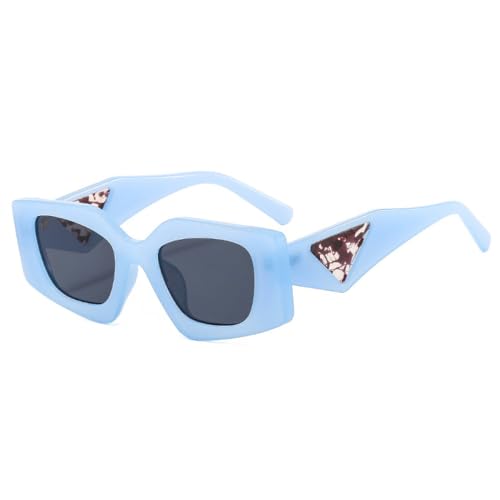 LVTFCO Beliebte Mode Polygon Cat Eye Sonnenbrille Frauen Retro Jelly Farbtöne UV400 Männer Klare Brillengestell, Blaugrau, Einheitsgröße von LVTFCO