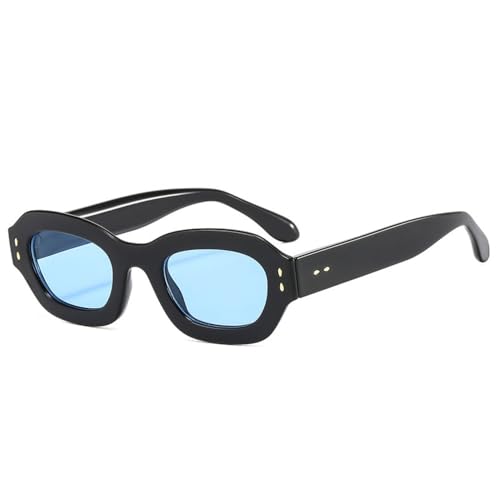 LVTFCO Beliebte Mode Polygon Square Frauen Sonnenbrille Shades UV400 Retro Nieten Dekor Männer Trending Blau Grün Sonnenbrille, Schwarz Blau, Einheitsgröße von LVTFCO