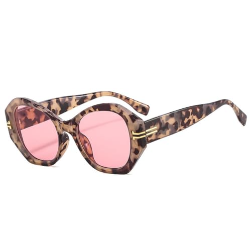 LVTFCO Beliebte Mode Unregelmäßige Cat Eye Sonnenbrille Frauen Retro Gradient Shades UV400 Männer Polygon Leopard Sonnenbrille, Muster rosa, Einheitsgröße von LVTFCO