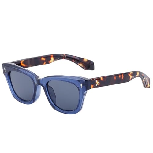 LVTFCO Beliebte modische Herren-Katzenaugen-Sonnenbrille, Vintage-Nieten, Punk-Farbverlauf, UV400, quadratische Damen-Sonnenbrille, Blau, Leopardengrau, Einheitsgröße von LVTFCO