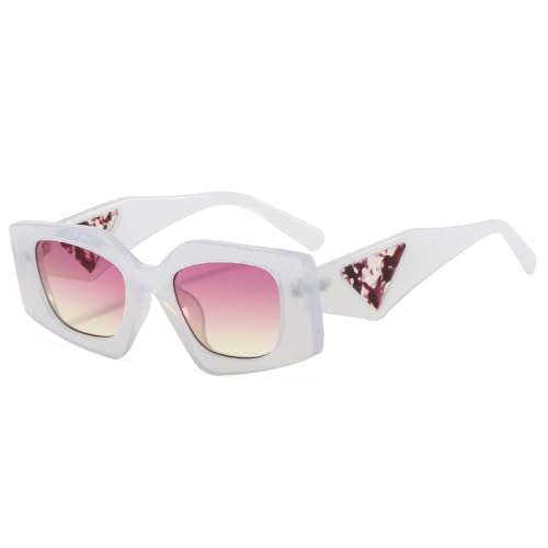 LVTFCO Beliebte modische Polygon-Cat-Eye-Sonnenbrille für Damen, Retro-Gelee-Farbtöne, UV400, klare Brillengestelle für Herren, Weiß, Lila, Gelb, Einheitsgröße von LVTFCO