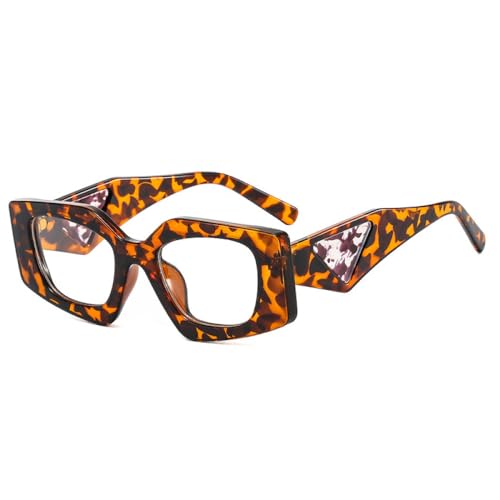 LVTFCO Beliebte modische Polygon-Cat-Eye-Sonnenbrille für Damen, Retro-Gelee-Farbtöne, UV400, transparenter Brillenrahmen für Herren, Leopard klar, Einheitsgröße von LVTFCO