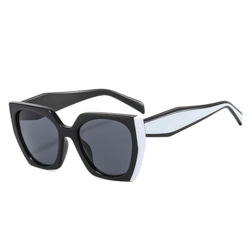 LVTFCO Beliebte modische Polygon-Katzenaugen-Sonnenbrille für Damen, Vintage, klare Farbverlauf-Sonnenbrille, UV400, zweifarbige Sonnenbrille für Herren, Schwarz, Weiß, Grau, Einheitsgröße von LVTFCO