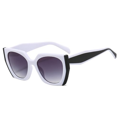 LVTFCO Beliebte modische Polygon-Katzenaugen-Sonnenbrille für Damen, Vintage, klare Farbverlauf-Sonnenbrille, UV400, zweifarbige Sonnenbrille für Herren, Weiß, Schwarz, Grau, Einheitsgröße von LVTFCO