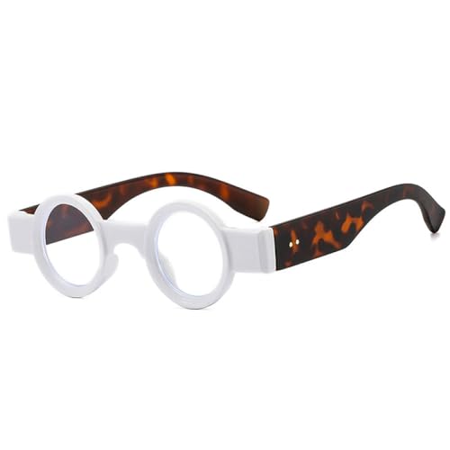 LVTFCO Beliebte modische kleine runde Sonnenbrille für Damen, Retro-Punk-Sonnenbrille, UV400, klare Ozeanlinse, trendige Nieten-Sonnenbrille, Weißer Leopard, klar, Einheitsgröße von LVTFCO