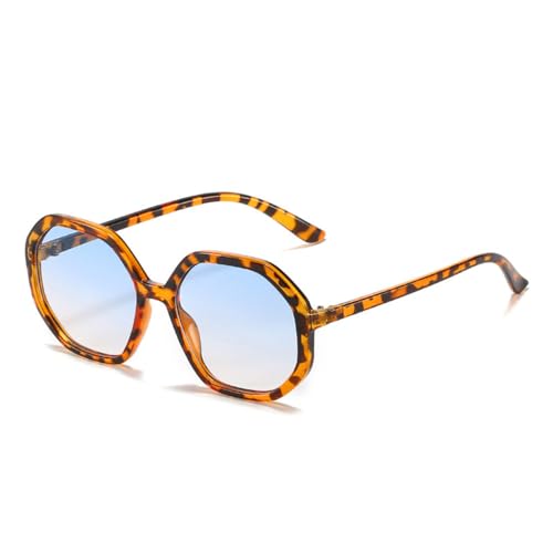 LVTFCO Beliebte modische polygonale quadratische Sonnenbrille für Damen, Vintage, Bonbonfarben, Brillen für Herren, UV400-Schutz, Farbverlauf, Leopardenblau, Einheitsgröße von LVTFCO