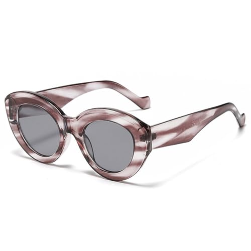 LVTFCO Beliebte modische übergroße Cat-Eye-Sonnenbrille für Damen, Retro-Leoparden-Sonnenbrille, UV400, trendige ovale Sonnenbrille für Herren, grau gestreift, Einheitsgröße von LVTFCO