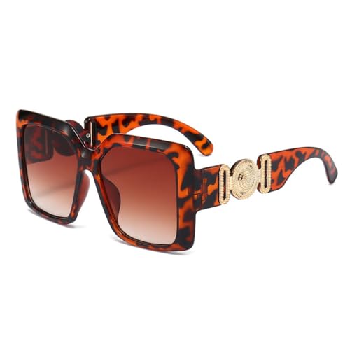 LVTFCO Beliebte quadratische Sonnenbrille für Damen, luxuriös, Retro, für Herren, trendige Reise-Sonnenbrille, Damen-Sonnenbrille, UV400, Leopard, Einheitsgröße von LVTFCO