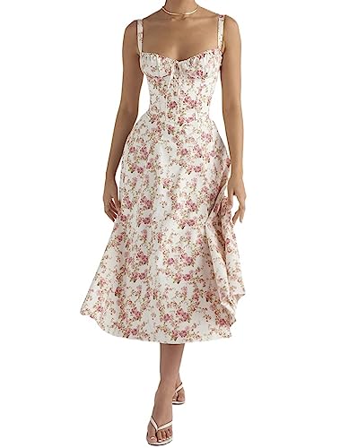 LVTFCO Bustier Sonnenkleid Quadratischer Ausschnitt Ärmelloses Korsett Kleid Frauen Floral Korsett Midikleid Print Bustier Sonnenkleid (Color : 9, Size : XX-Large) von LVTFCO