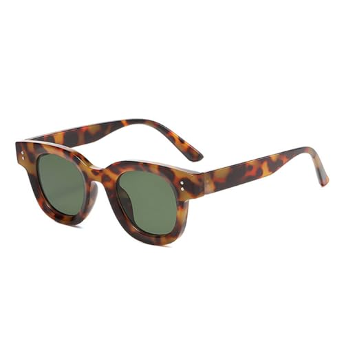 LVTFCO Fashion Square Damen Sonnenbrille mit klaren Ozeangläsern, Retro-Nieten, Dekoration, Herren, Punk, Leoparden-Sonnenbrille, UV400, Leopard dunkelgrün, Einheitsgröße von LVTFCO