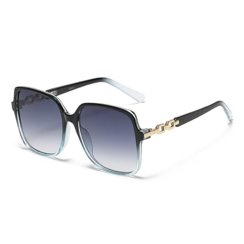 LVTFCO Fashion Square Trend Sonnenbrillen für Damen mit großem Rahmen, bunte Sonnenbrillen mit Farbverlauf, Damenbrillen, Schwarz/Blau, Einheitsgröße von LVTFCO
