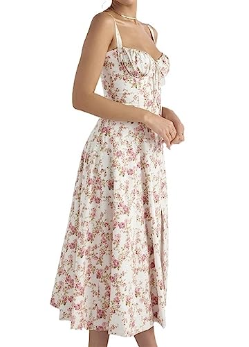 LVTFCO Floral Korsett Kleid Floral Korsett Sommer Rückenfrei Ärmelloses Kleid Für Frauen Split Kleider (Color : 4, Size : M) von LVTFCO