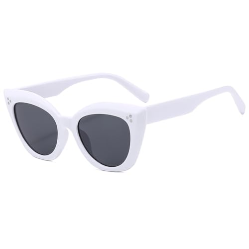 LVTFCO Klassische Cat Eye Fashion Sonnenbrillen Frau Vintage Schwarze Brille Sonnenbrille Weiblich UV400 Brillen Shades Simple Style Nieten, weiß grau von LVTFCO