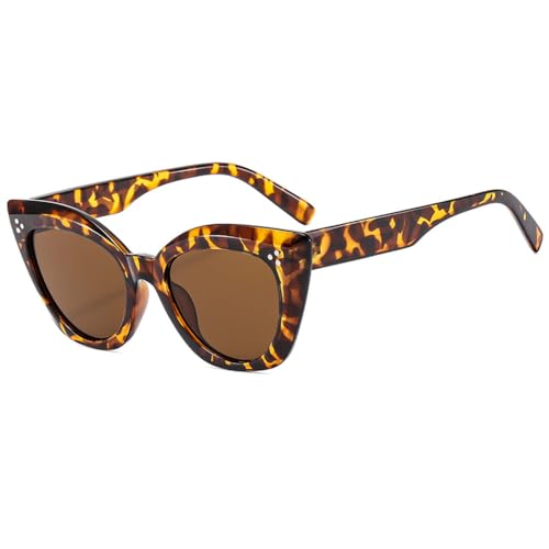 LVTFCO Klassische Cat Eye Fashion Sonnenbrillen für Damen im Vintage-Stil, schwarze Brille, Sonnenbrille für Damen, UV400-Schutz, einfacher Stil, Nieten, Leopardenmuster von LVTFCO