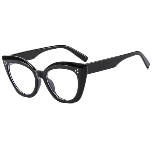 LVTFCO Klassische Cat-Eye-Sonnenbrille für Damen, Vintage, schwarz, UV400-Schutz, einfache Nieten im Stil, Schwarz, transparent von LVTFCO