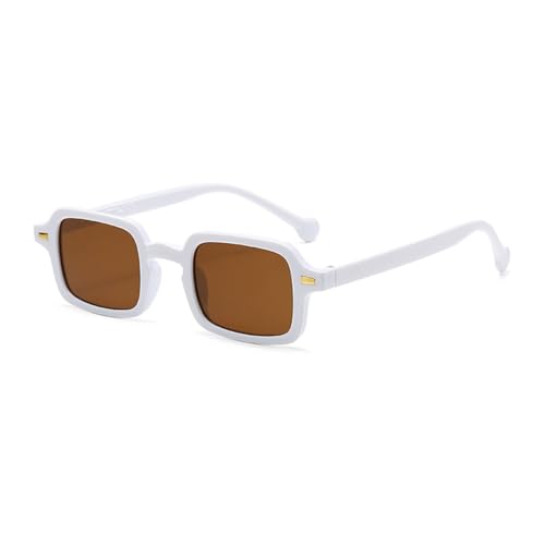 LVTFCO Klassische rechteckige Sonnenbrille für Damen, oval, Vintage, quadratisch, für Herren, modische Sonnenbrille, UV400, Weißbraun von LVTFCO