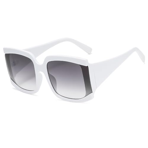 LVTFCO Klassische übergroße quadratische Sonnenbrille für Damen, modische Leoparden-Sonnenbrille, weiblicher Farbverlauf, Vintage, große Sonnenbrillen, UV400, weiß, Einheitsgröße von LVTFCO