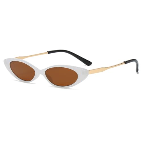 LVTFCO Kleine Damen-Sonnenbrille im Cat-Eye-Stil, schmale getönte Farbgläser, Sonnenbrille mit Metallrahmen, Bonbonfarbe, weiß, Einheitsgröße von LVTFCO