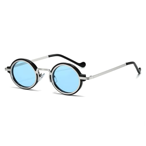 LVTFCO Kleine ovale Damen-Sonnenbrille mit Farbverlauf, modische Punk-Männer-Sonnenbrille, UV400-Sonnenbrille, Silber, Schwarz, Blau, Einheitsgröße von LVTFCO