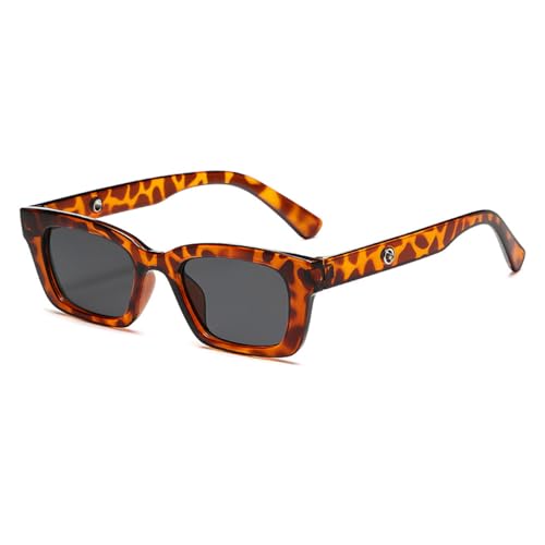 LVTFCO Kleine quadratische Sonnenbrille für Damen, verspiegelt, Retro, Nieten, Sonnenbrille, Damenmode, Leopard von LVTFCO