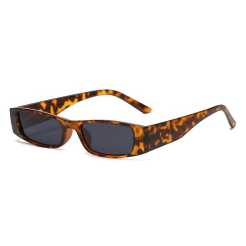 LVTFCO Kleine rechteckige Sonnenbrille für Damen, modische schwarze Sonnenbrille für Damen, UV400, matt, Leopardenmuster, Einheitsgröße von LVTFCO