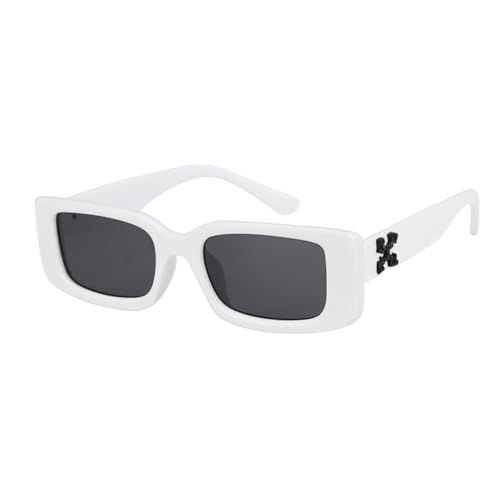 LVTFCO Kleine rechteckige Sonnenbrille für Damen und Herren, Retro-Sonnenbrille, schwarze Sonnenbrille, luxuriöse quadratische Sonnenbrille, UV400, weiß, Einheitsgröße von LVTFCO