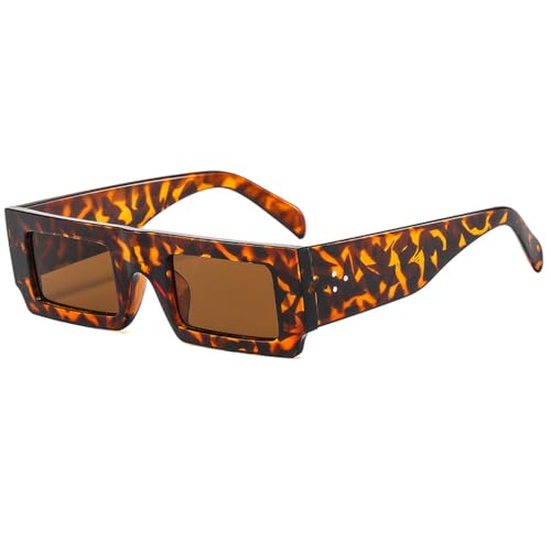 LVTFCO Kleine rechteckige Sonnenbrille für Herren und Damen, Bonbonfarben, grün, Reisebrille, Vintage-Nieten, Retro-Brille, Leopard, Einheitsgröße von LVTFCO