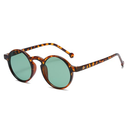 LVTFCO Kleine runde Sonnenbrille für Damen, Vintage, braun, runder Rahmen, Nieten, UV400, Leopard von LVTFCO