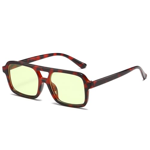 LVTFCO Mode Doppelte Brücken Quadratische Sonnenbrille Frauen Klar Ozean Verlaufsglas Brillen Trendige Männer Sonnenbrille Shades UV400,Leopard hellgrün,Einheitsgröße von LVTFCO