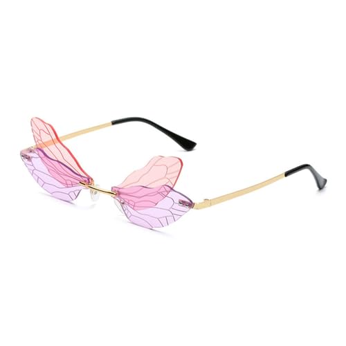 LVTFCO Mode Einzigartige Libelle Flügelform Randlose Sonnenbrille Frauen Vintage Clear Ocean Lens Brillen Beliebte Männer Sonnenbrille,Rosa Lila,Einheitsgröße von LVTFCO