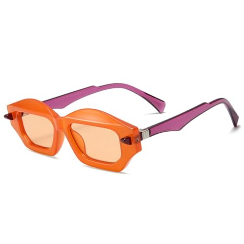 LVTFCO Mode Einzigartige Polygon Cat Eye Doppelte Farbe Sonnenbrille Frauen Retro Männer Trending Nieten Gradienten Sonnenbrille, Orange lila orange, Einheitsgröße von LVTFCO